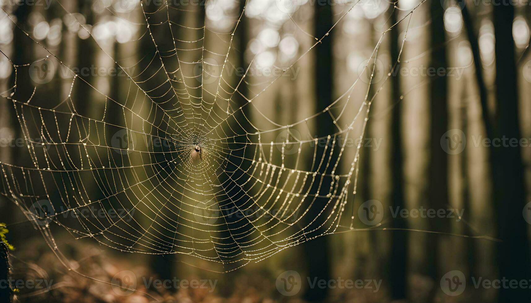 AI generated a spider web in the middle of a forest photo