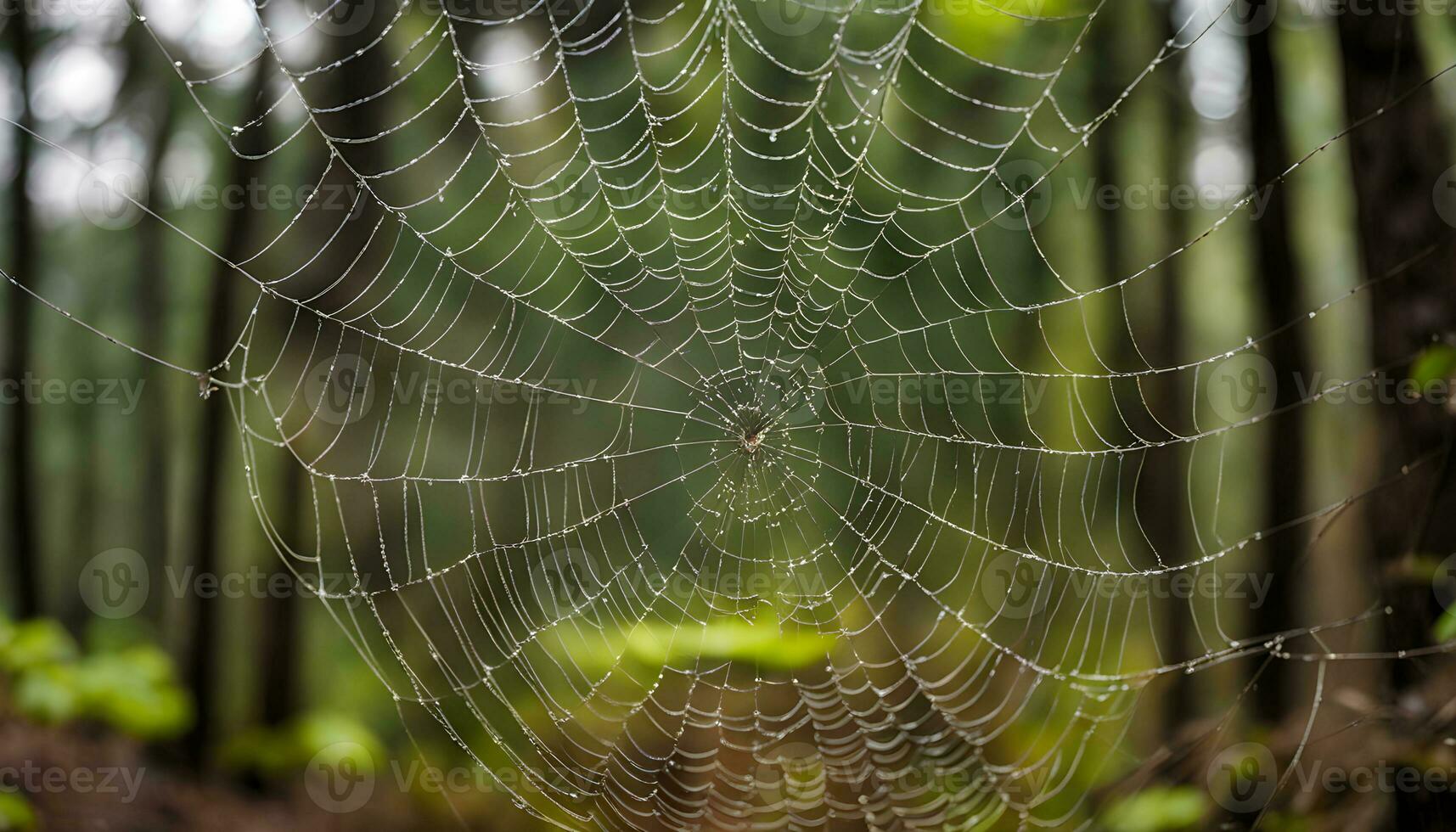 AI generated a spider web in the forest photo
