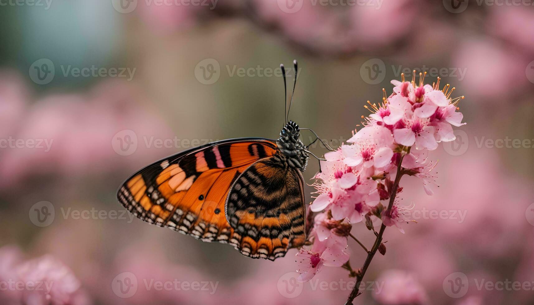 ai generado mariposa en rosado flores foto