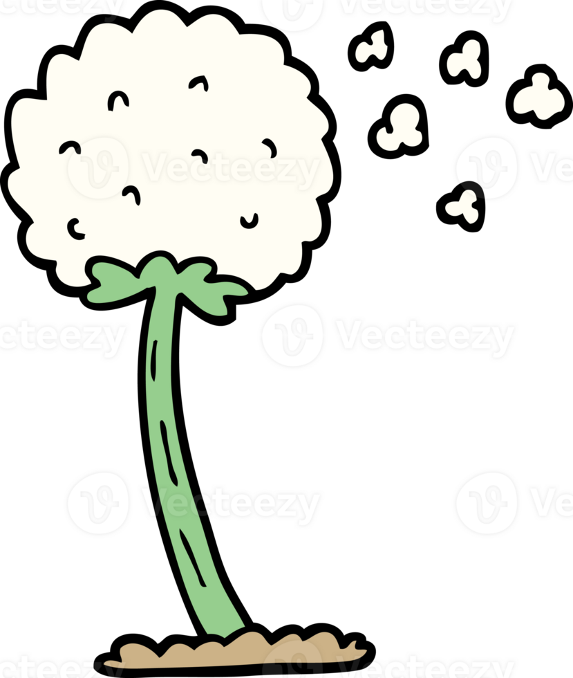 hand drawn doodle style cartoon dandelion blowing in wind png