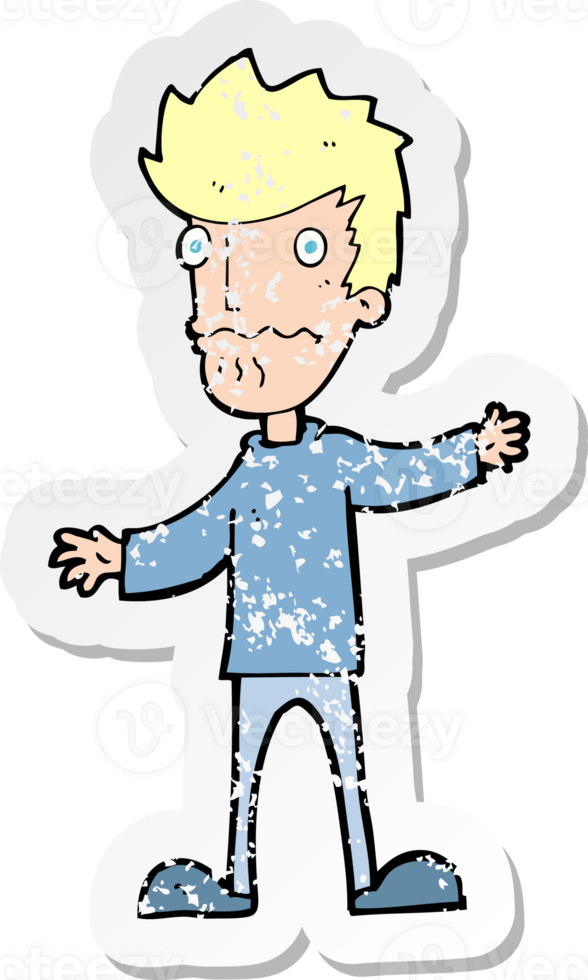 retro distressed sticker of a cartoon nervous man png