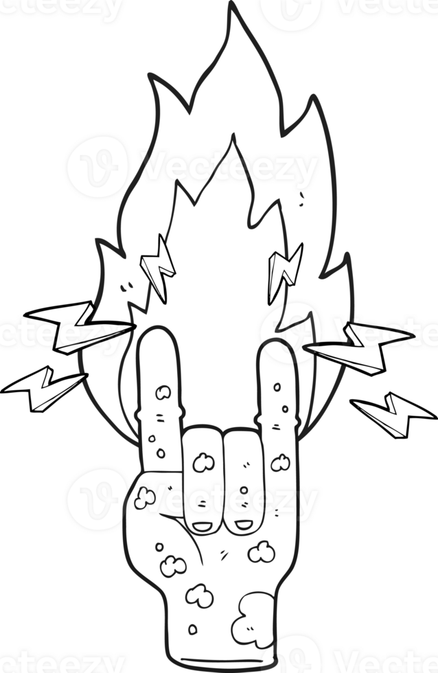 black and white cartoon zombie hand making horn sign png