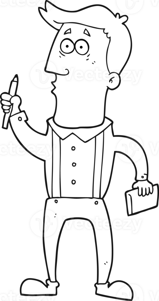 black and white cartoon man with notebook png