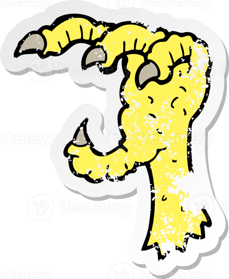 retro distressed sticker of a cartoon eagle claw png