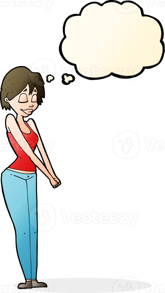 cartoon content woman with thought bubble png
