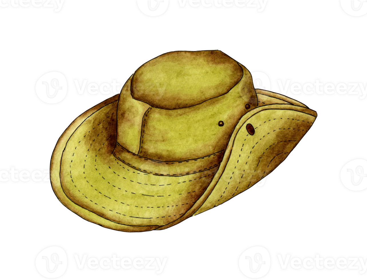 Watercolor illustration of a hat for outdoor activities and protection from the sun. For the design of design compositions on the theme of tourism, hiking, outdoor recreation. isolated. Drawn by hand. png
