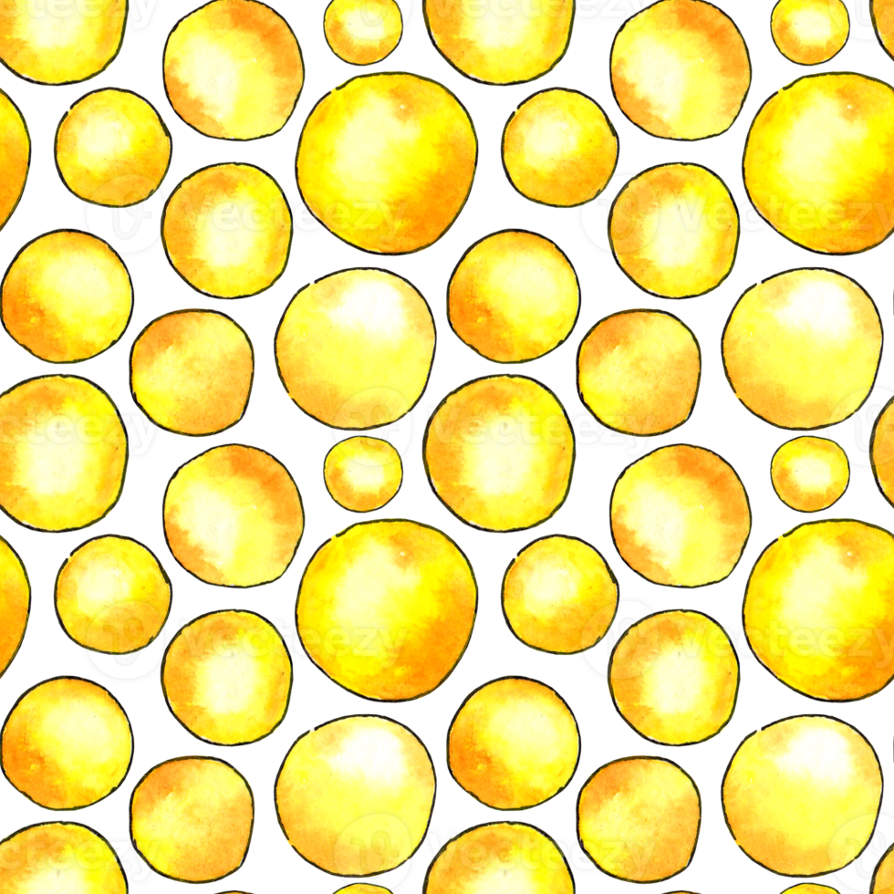vattenfärg illustration mönster av gul runda måla fläckar, prickar pixel illustrationer, design element, text bakgrund. vattenfärg fläckar i de form av en cirkel, slag, slag. de borsta är dragen png