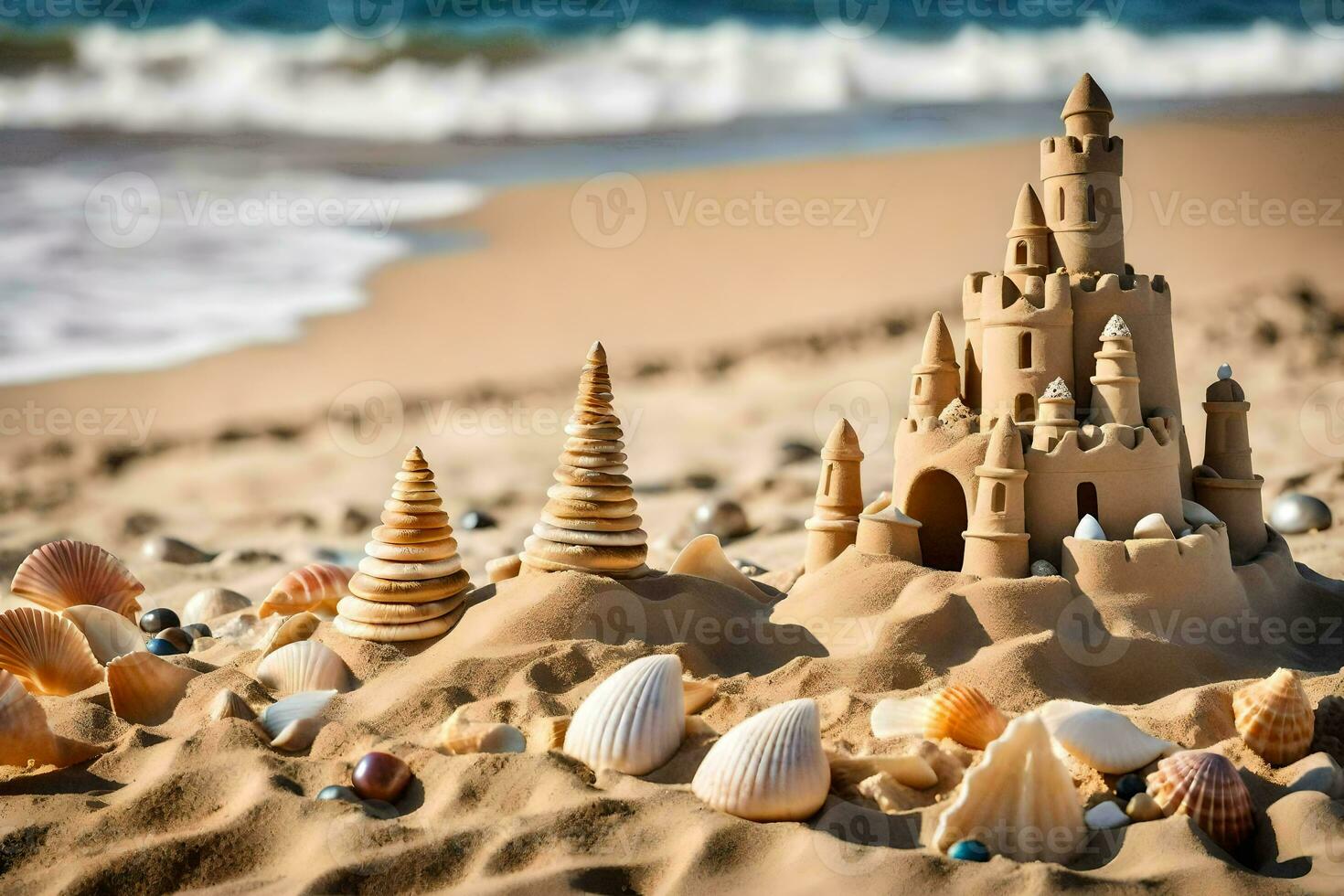 AI generated sand castle on the beach photo