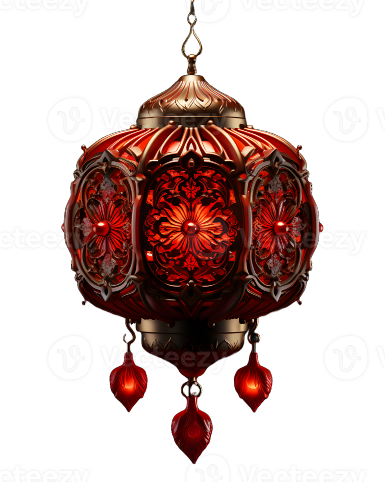 AI generated Beautiful Red Chinese Lantern with Floral Pattern Isolated on Transparent Background. Generative Ai png