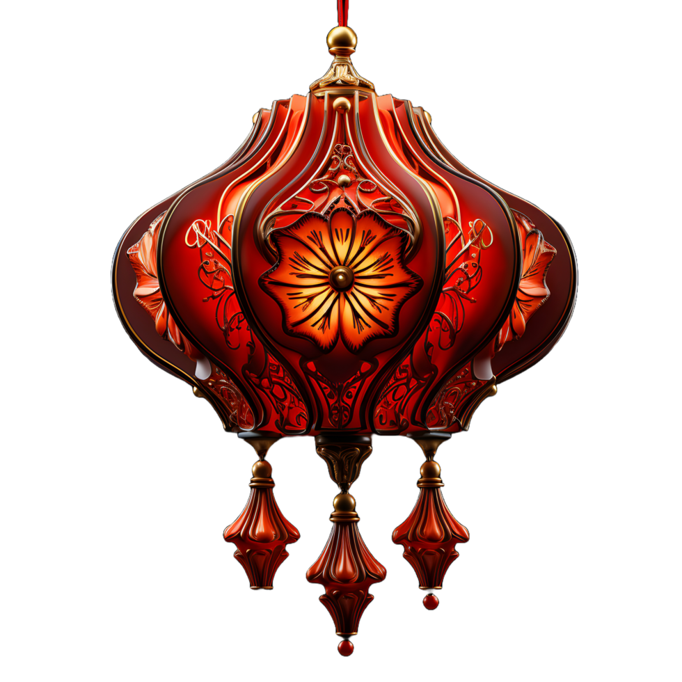 AI generated Beautiful Red Chinese Lantern with Floral Pattern Isolated on Transparent Background. Generative Ai png