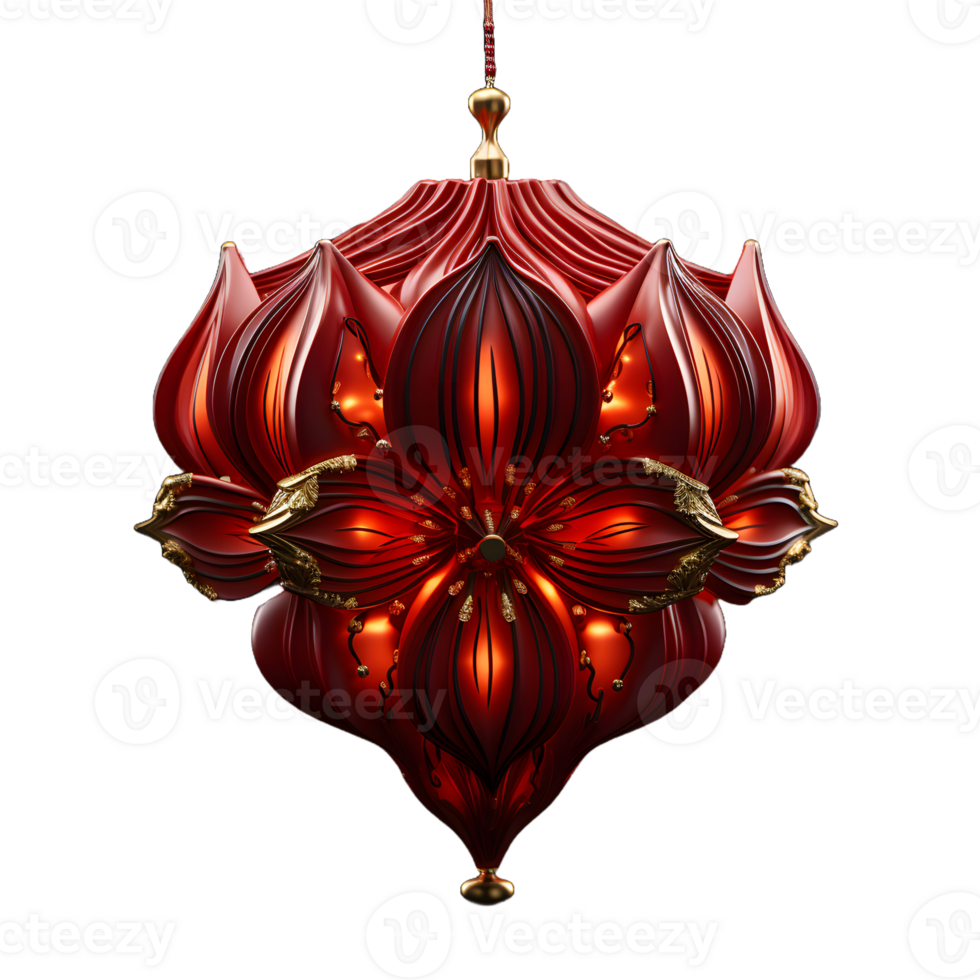 AI generated Beautiful Red Chinese Lantern with Floral Pattern Isolated on Transparent Background. Generative Ai png