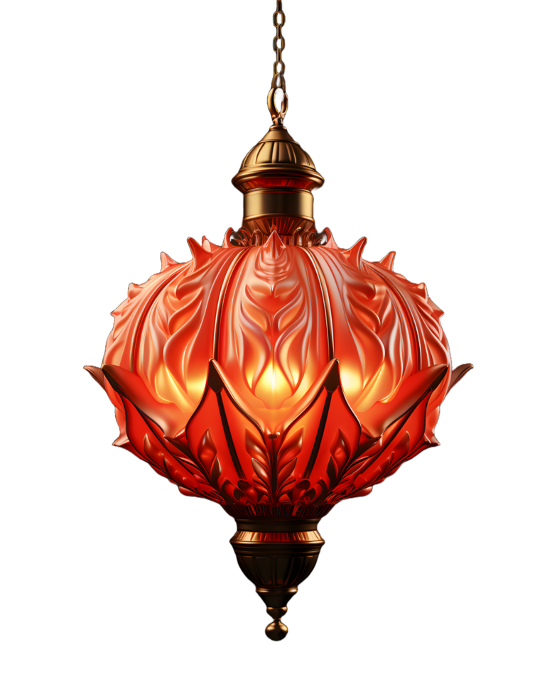AI generated Beautiful Red Chinese Lantern with Floral Pattern Isolated on Transparent Background. Generative Ai png