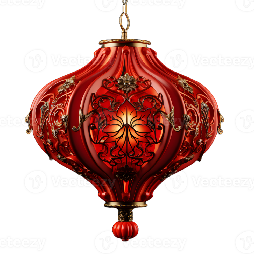AI generated Beautiful Red Chinese Lantern with Floral Pattern Isolated on Transparent Background. Generative Ai png