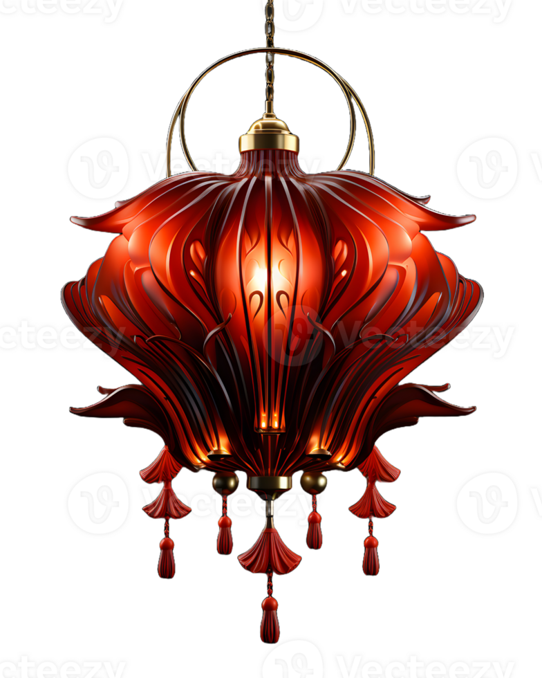 AI generated Beautiful Red Chinese Lantern with Floral Pattern Isolated on Transparent Background. Generative Ai png