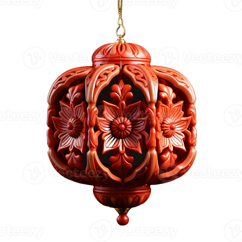 AI generated Beautiful Red Chinese Lantern with Floral Pattern Isolated on Transparent Background. Generative Ai png