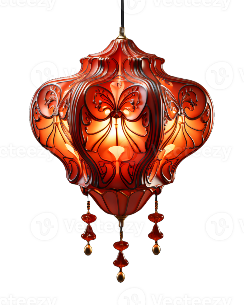 AI generated Beautiful Red Chinese Lantern with Floral Pattern Isolated on Transparent Background. Generative Ai png