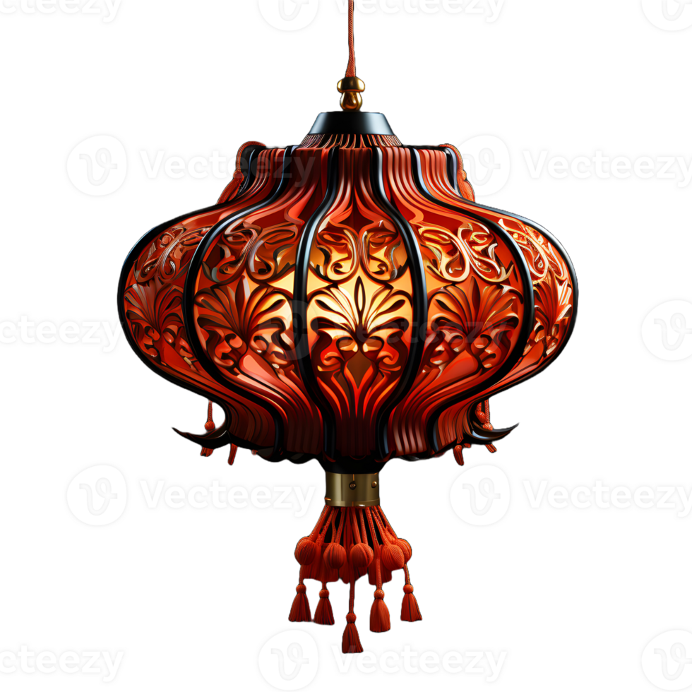 AI generated Beautiful Red Chinese Lantern with Floral Pattern Isolated on Transparent Background. Generative Ai png