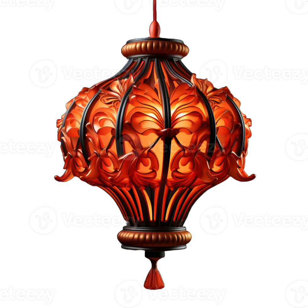 AI generated Beautiful Red Chinese Lantern with Floral Pattern Isolated on Transparent Background. Generative Ai png