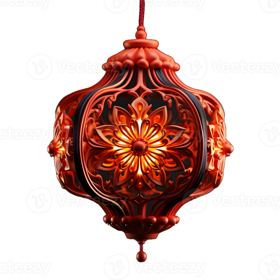 AI generated Beautiful Red Chinese Lantern with Floral Pattern Isolated on Transparent Background. Generative Ai png