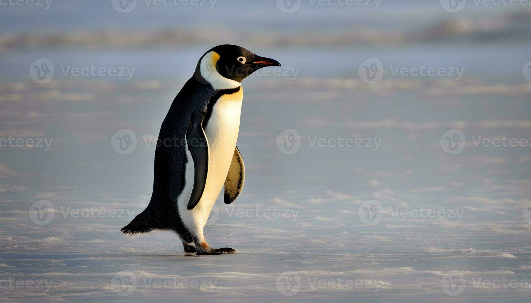 AI generated a penguin standing on the ice in the snow photo