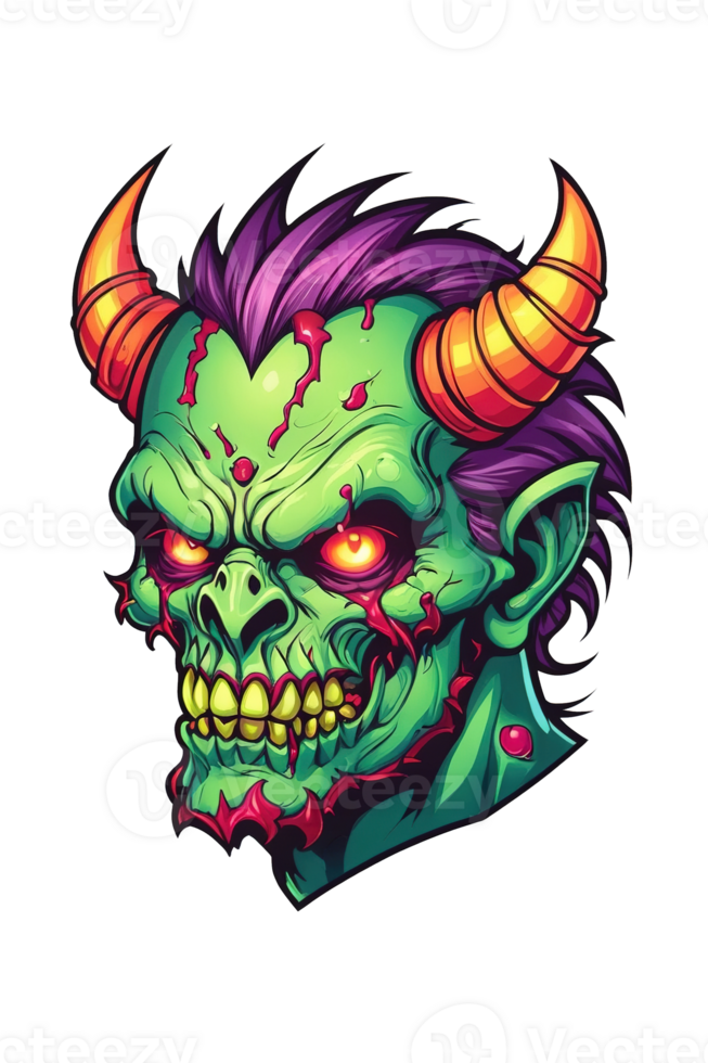 ai genererad zombie huvud illustration av en demon monster png