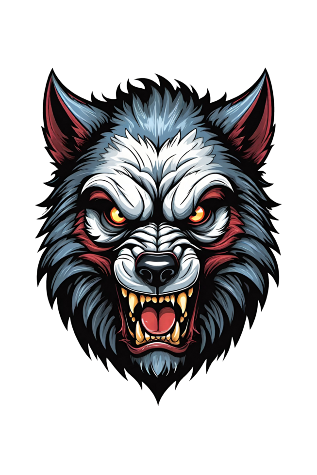 ai generado lobo mascota con rojo y blanco rayas ilustración png