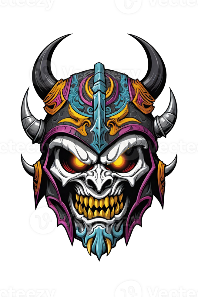 AI generated Skull with horns and viking helmet design illustration png