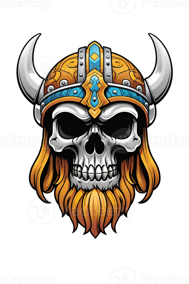 AI generated Viking skull with horned helmet illustration png