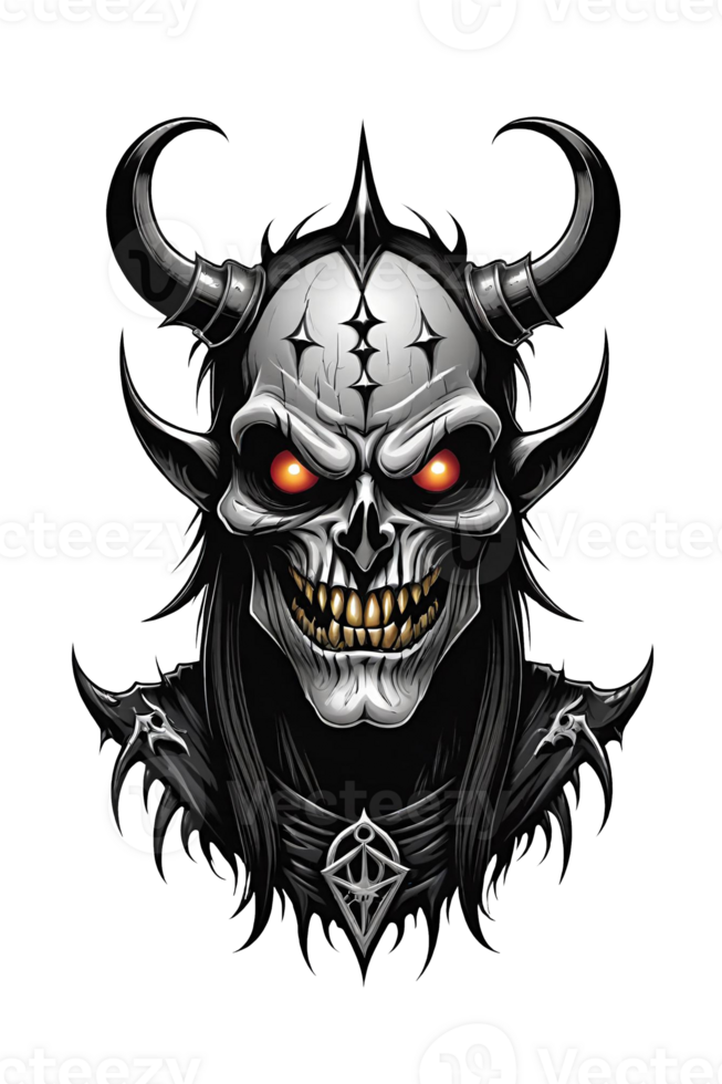 AI generated Gothic devil head with horns illustration png