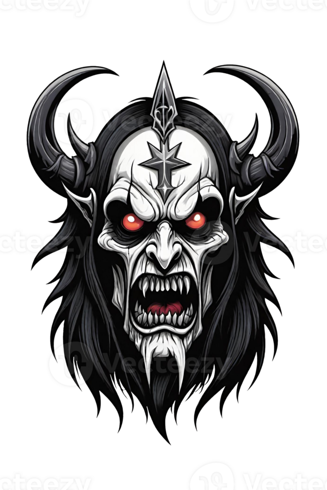 AI generated Gothic devil head with horns illustration png
