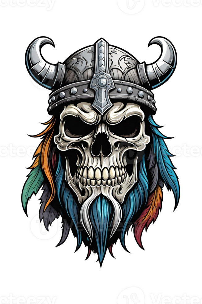 AI generated Viking skull with horned helmet illustration png