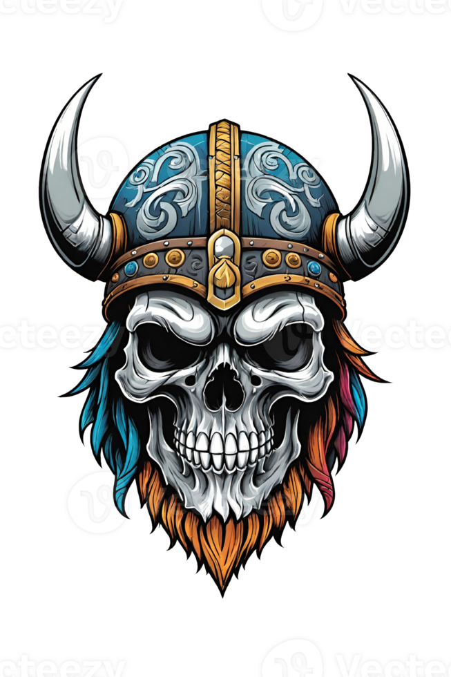AI generated Viking skull with horned helmet illustration png
