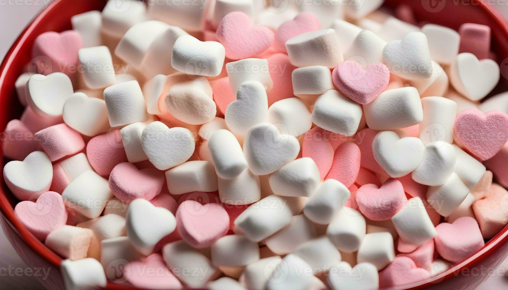 AI generated a bowl full of marshmallows with hearts on top photo