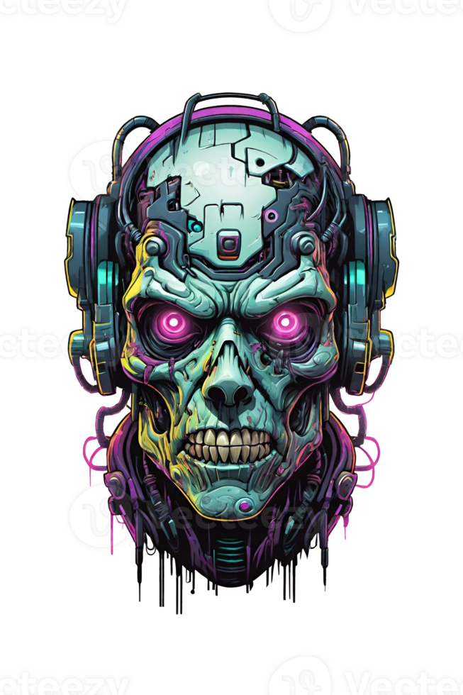 AI generated Skull head robot cyberfunk illustration png
