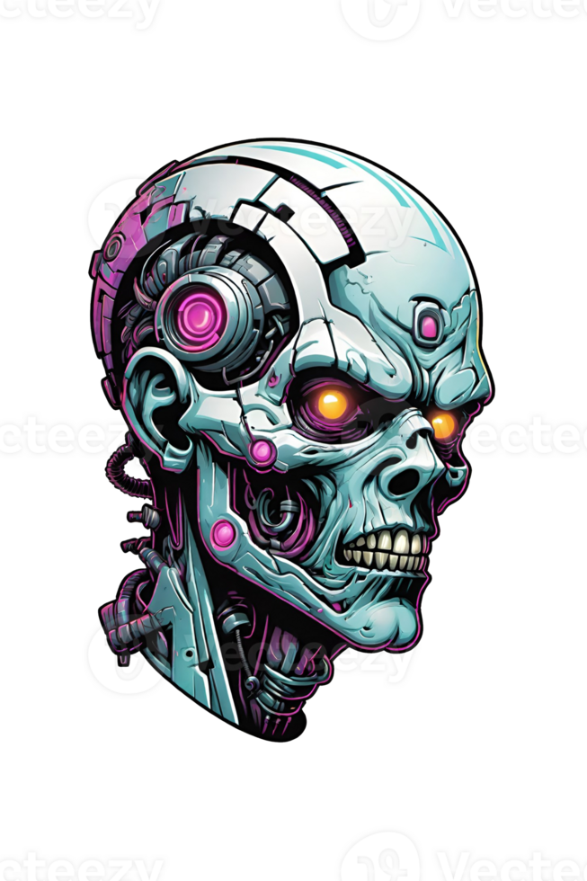 AI generated Skull head robot cyberfunk illustration png