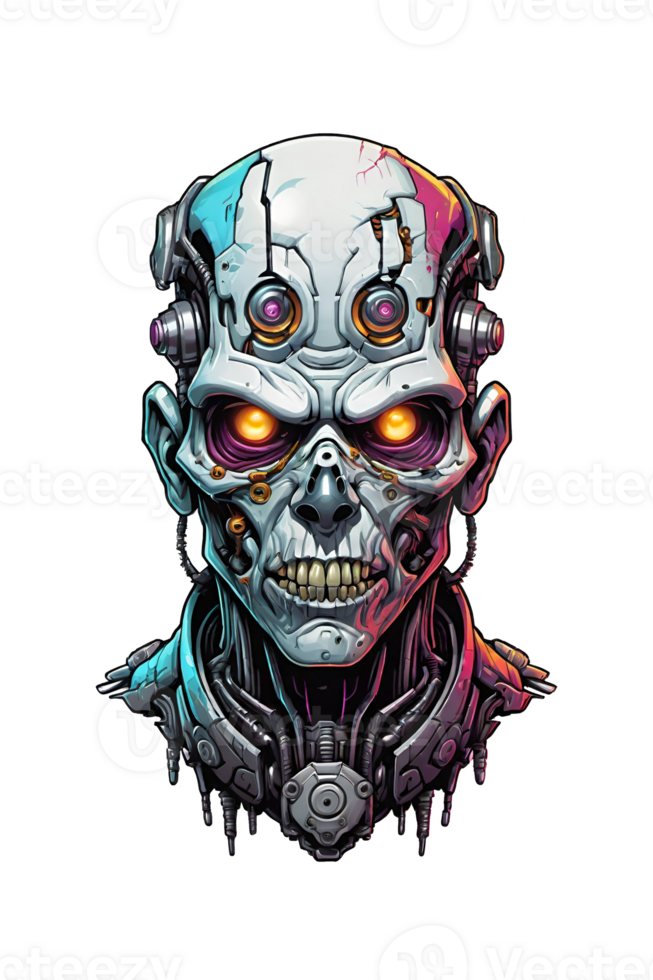 AI generated Skull head robot cyberfunk illustration png