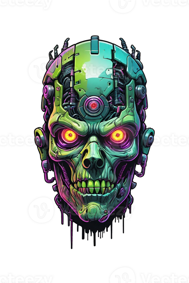 AI generated Skull head robot cyberfunk illustration png