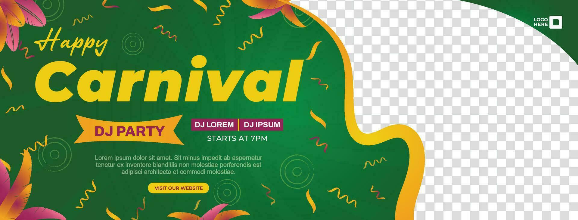 DJ party cover post for carnival celebration, vectors, Green Background. vector