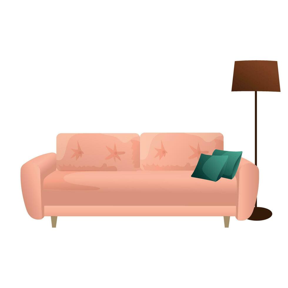 pink sofa. interior inside the house. coziness and comfort. Interior Design vector