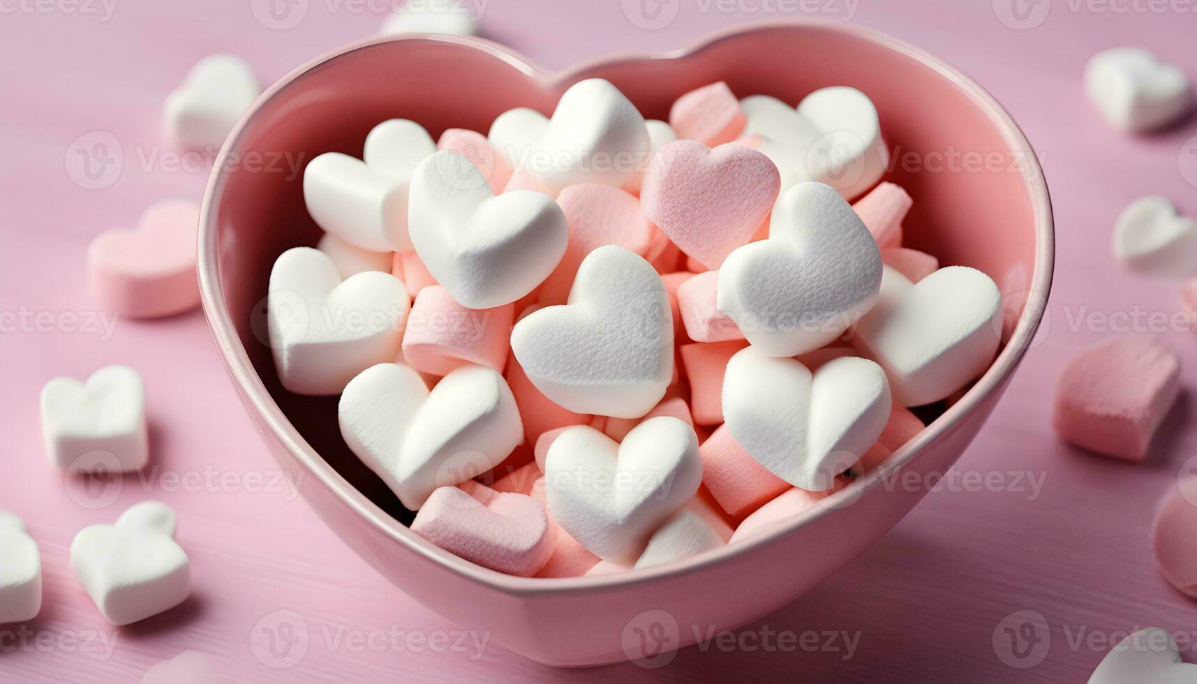 AI generated a bowl filled with marshmallows and hearts photo