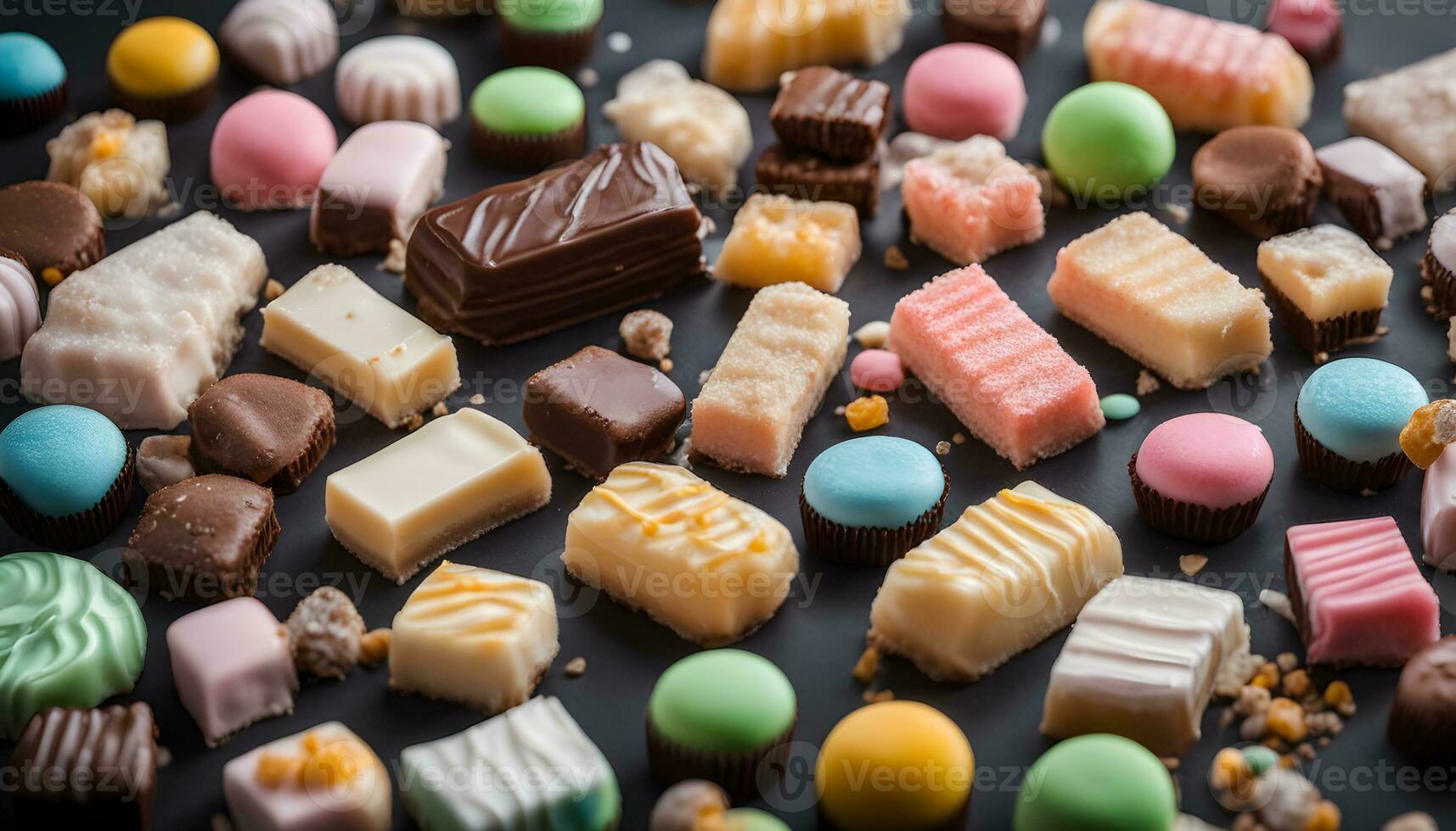 AI generated assortment of chocolates on black background photo