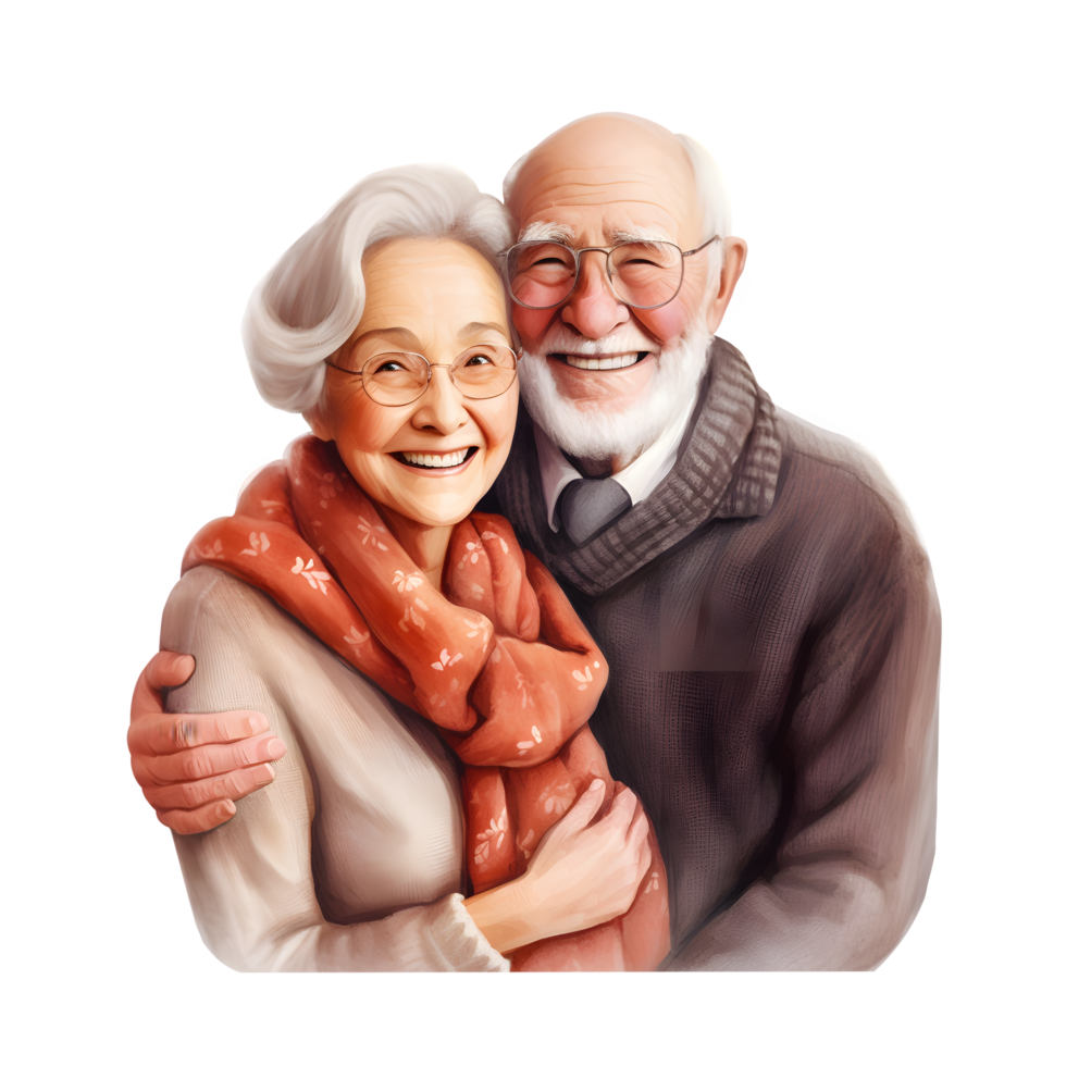 AI generated Joyful Grandparents Embracing Happiness - Isolated on Transparent Background. Generative AI png