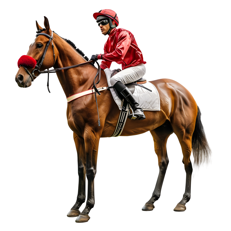 ai generado majestuoso jockey en en pie caballo aislado en transparente antecedentes. generativo ai png