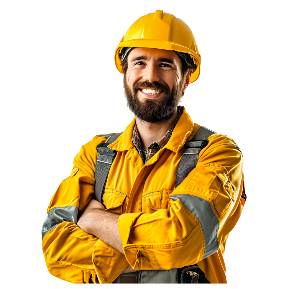 AI generated Confident Construction Worker with Crossed Arms Isolated on transparent Background. Generative AI png