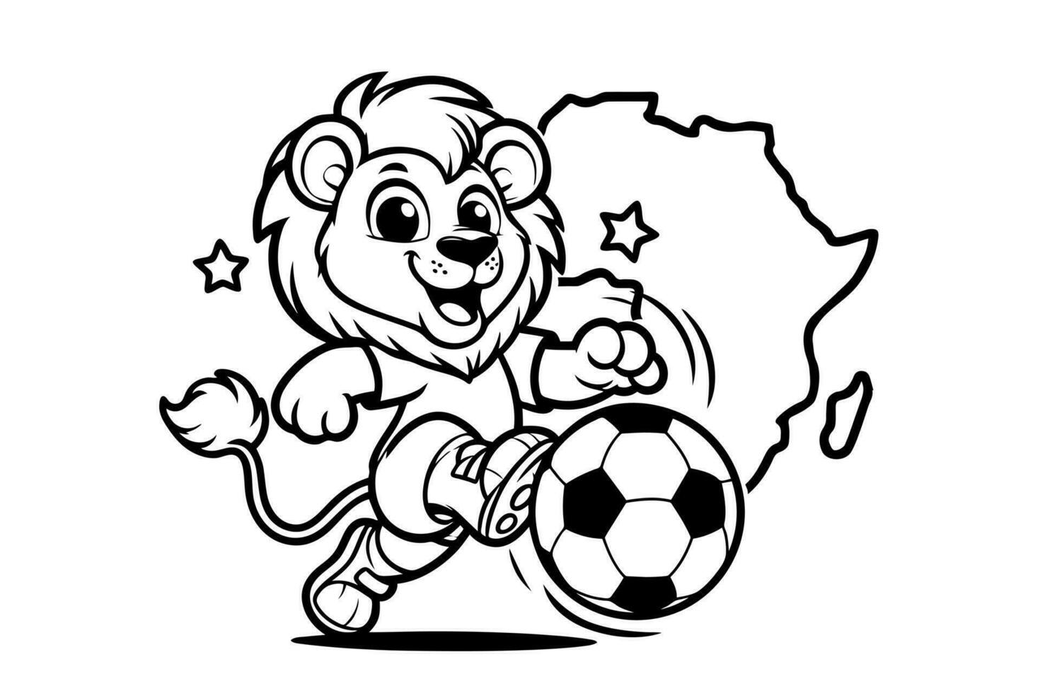 Mascot lion cartoon charachter playing football soccer Ghana symbol africa contenant team vector art comic drawing