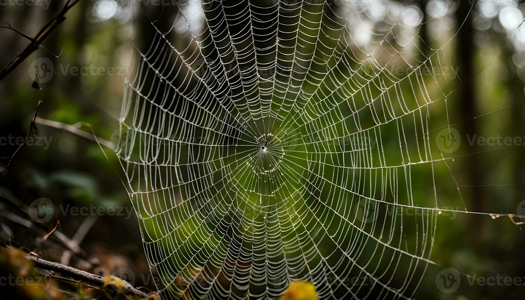 AI generated a spider web in the woods photo