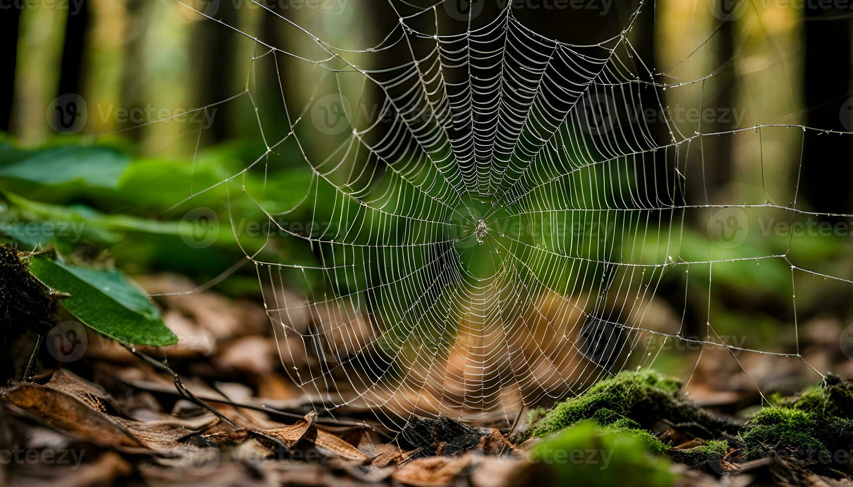 AI generated a spider web in the forest photo