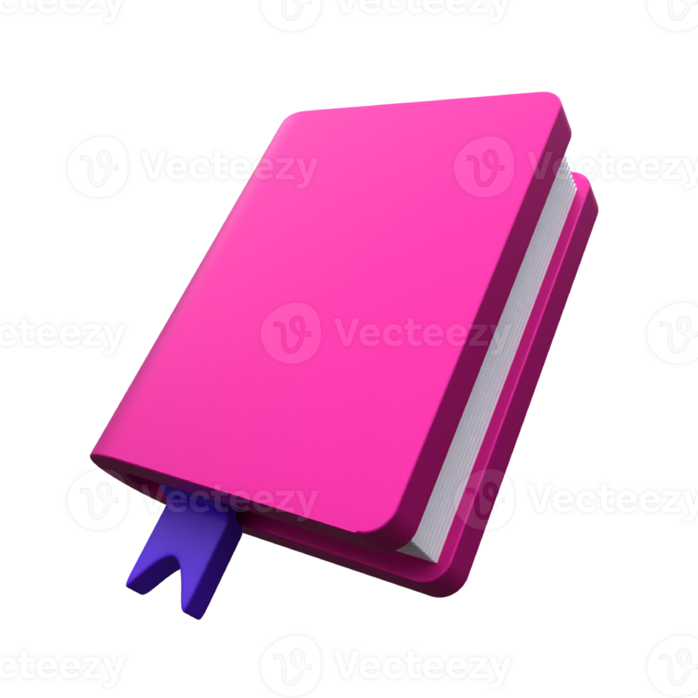 unique 3d rendering pink book purple bookmark icon simple illustration.Realistic illustration. png