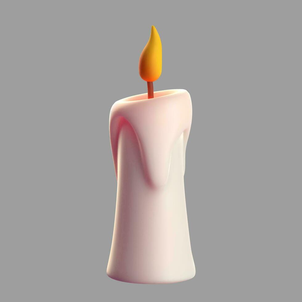 3d candle on gray background. Candle with burning flame for the holiday, birthday. Vector illustration