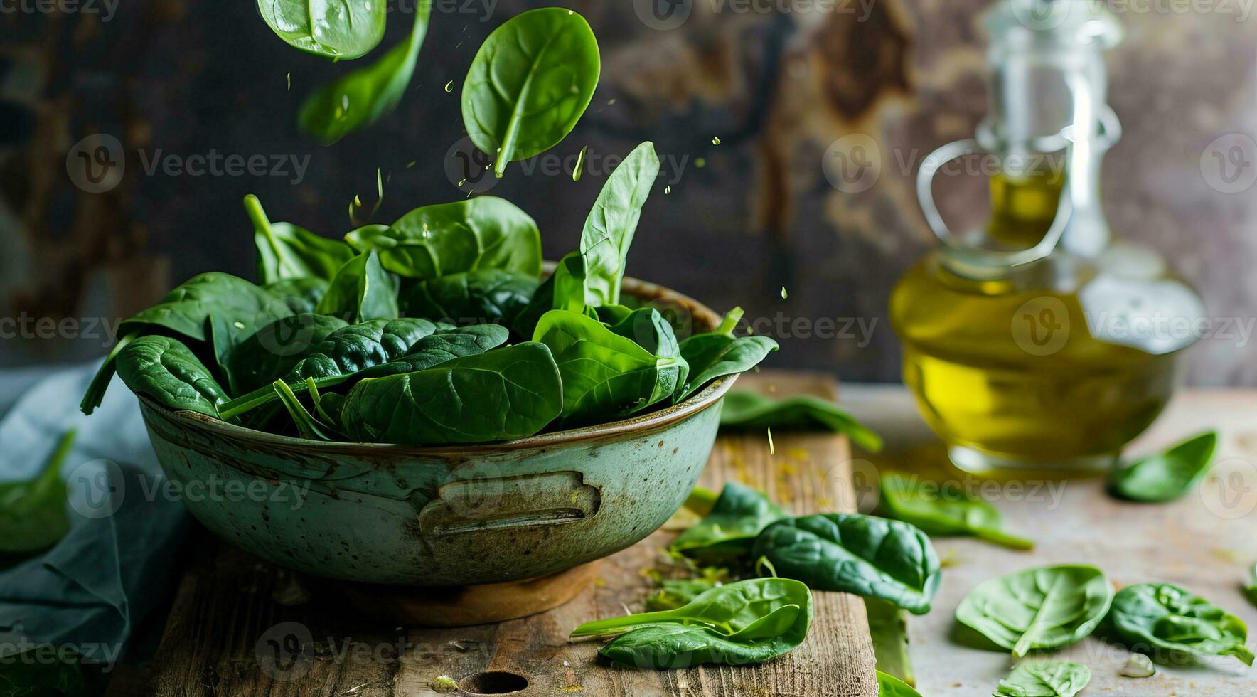 AI generated Nutritious spinach salad leaves that provide big health benefits photo